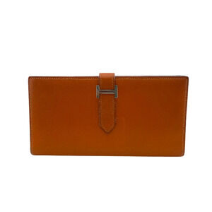 HERMES Hermes Long Wallet Bi-fold Bearn Soufflé Orange